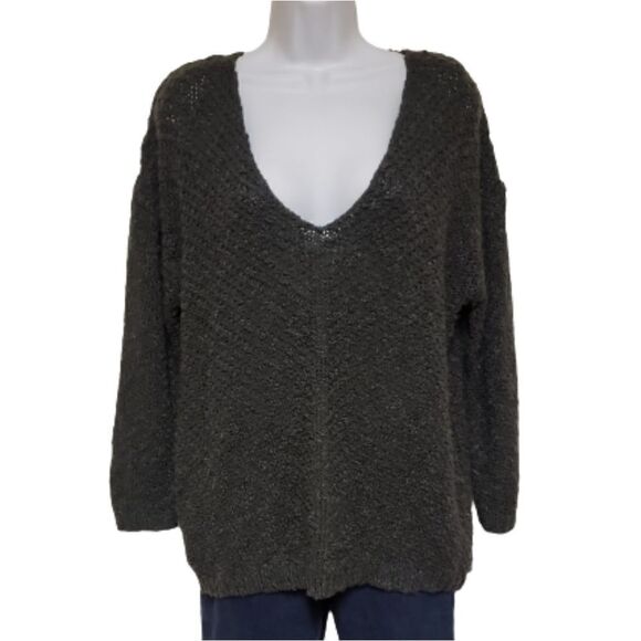 Boho Charcoal Gray Sweater Open Strings Back sz XL - Picture 1 of 5
